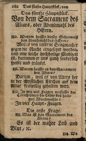 Das fünfte Hauptstück. Von dem Sacrament des Altars, oder Abendmahl des Herrn.