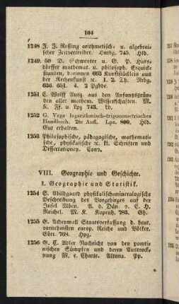 VIII. Geographie und Geschichte.