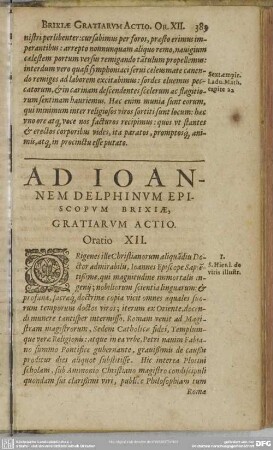 [Oratio XII.] Ad Ioanem Delphinum Episcopum Brixiae, Gratiarum Actio
