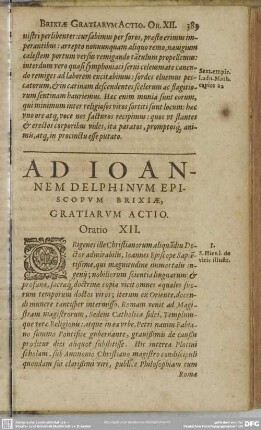[Oratio XII.] Ad Ioanem Delphinum Episcopum Brixiae, Gratiarum Actio
