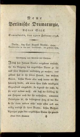 Achtes Stück. Sonnabends, 24ten Februar 1798