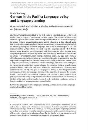 German in the Pacific: language policy and language planning. Governmental and mission activities in the German-colonial era (1884-1914)