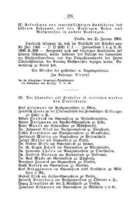 Der Charakter als Professor ist verliehen worden den Oberlehrern : [B. Höhere Lehranstalten]