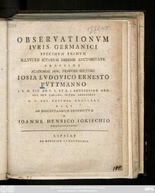 Specimen 1: Observationvm Ivris Germanici ...