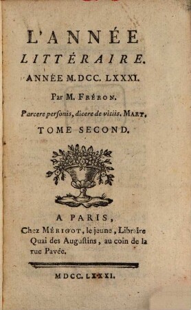 L' année littéraire. 1781,2