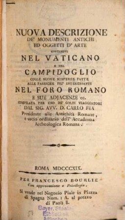 Nuova Desrizione da Monumenti antici ed oggetti d'arte contenuti nel Vaticano e nel Campidoglio ...