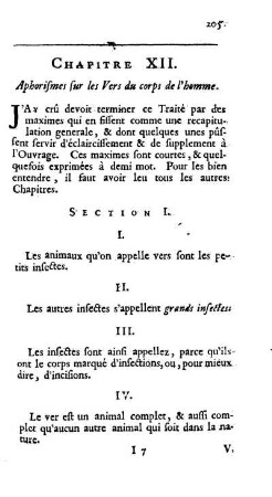 Chapitre XII. Aphorismes sur les Vers du corps de l'homme