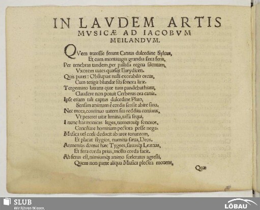 In Lavdem artis musicae ad Iacobvm Meilandvm