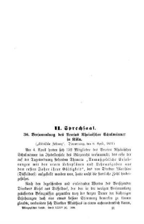 30. Versammlung des Vereins Rheinischer Schulmänner in Köln : Sprechsaal