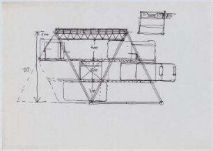 Ideenwettbewerb "Dienstleistungszentrum Langenberg " (nicht realisiert), 1. Preis – Schnitt, Detailansicht "Hamburger Ponte Vecchio". Langenberg