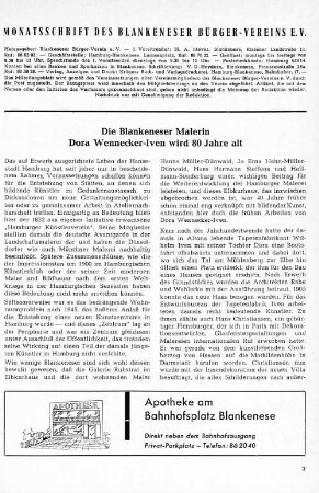 Die Blankeneser Malerin Dora Wennecker-Iven wird 80 Jahre alt