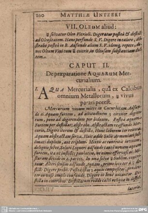 Caput II. De praeparatione Aquarum Mercurialium.