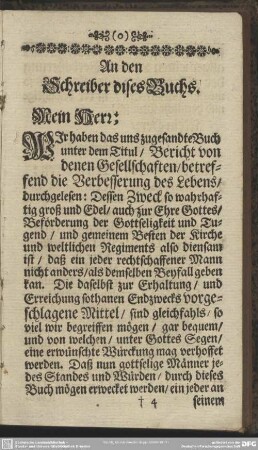 An den Schreiber dises Buchs
