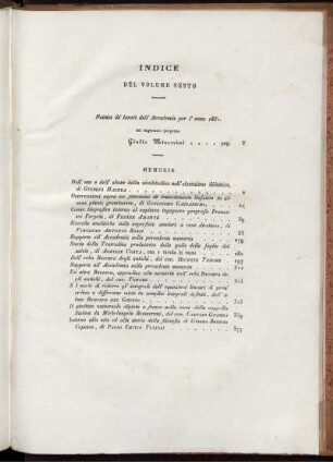 INDICE DEL VOLUME SESTO