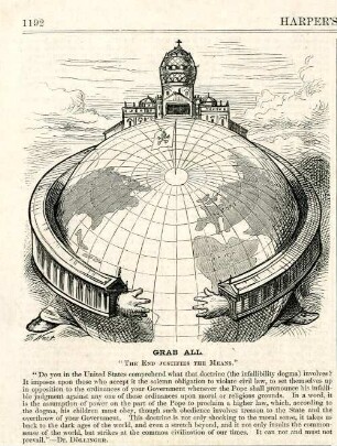 Grab all. "The end justifies the means." [Anschließend folgt ein Textblock] : der Vatikan versucht, von Rom aus den ganzen Erdball zu umfassen