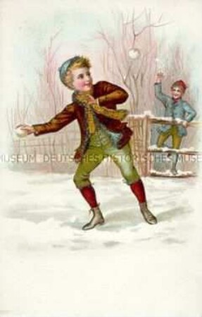 Jungen bei einer Schneeballschlacht