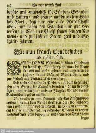Wie man kranke Leut besuchen und trösten solle