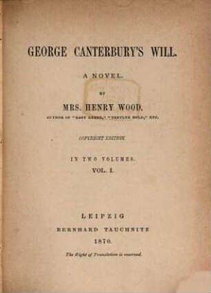 George Canterbury' Will : a novel ; in two volumes, 1