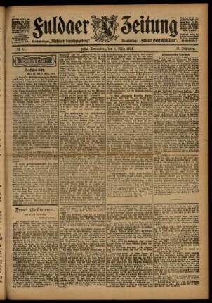 Erste Ausgabe vom Donnerstag, den 03. März 1904.