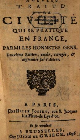 Nouveau traité de la civilité qui se pratique en France parmi les honnestes gens