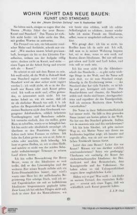 3: Wohin führt das neue Bauen : Kunst und Standard ; aus der "Neuen Züricher Zeitung" vom 9. September 1927