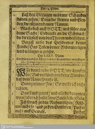 Der LXXV. Psalm