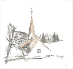 Gsaenger, Gustav; Skizzensammlung - Kirche in Fischbachau (Perspektive)