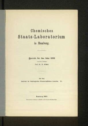 10.1892(1893): Bericht // Chemisches Staatslaboratorium