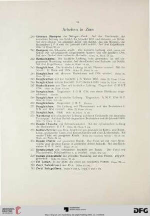 Arbeiten in Zinn (Nr. 260-281)