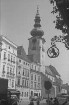 Wels: Stadtpfarrkirche, Vordergrund Aushängeschild [Nasenschild]