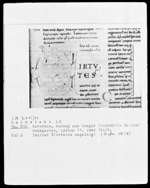 Pseudo-Paterius B (Bruno Monachus) — Initiale V (irtutes angelice), Folio 2recto