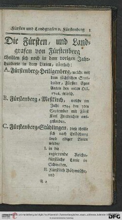 Die Fürsten und Landgrafen v. Fürstenberg
