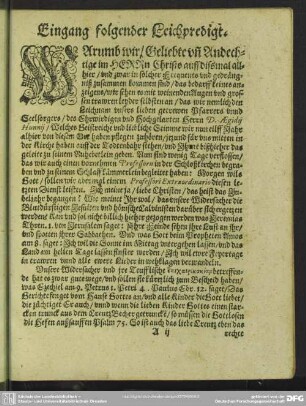 Leichenpredigt : Christliche Leichpredigt, Eingang folgender Leichpredigt, [Text], Auslegung
