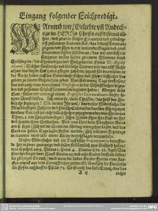 Leichenpredigt : Christliche Leichpredigt, Eingang folgender Leichpredigt, [Text], Auslegung