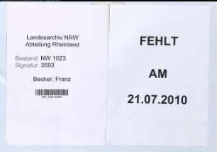Entnazifizierung Franz Becker , geb. 00.00.0000 ()