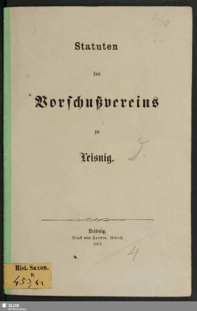 Statuten des Vorschußvereins zu Leisnig