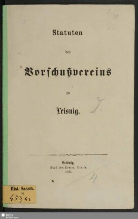 Statuten des Vorschußvereins zu Leisnig