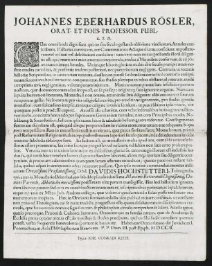 Johannes Eberhardus Rösler, Orat. Et Poes. Professor Publ. L. S. D.