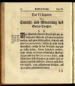 Das VI. Capitel. Von Einricht- und Abwartung des Gottes-Dienstes.