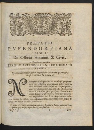Praefatio Pufendorfiana Libror. II. De Officio Hominis & Civis, ...