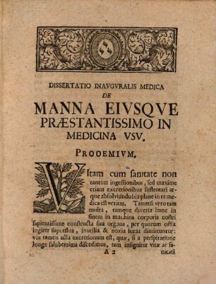De manna eiusque praestantissimo in medicina usu : dissertatio