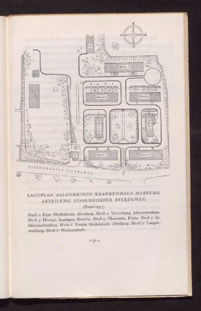 Lageplan Allgemeines Krankenhaus Harburg. Abteilung Eissendorfer Pferdeweg. (Stand 1953)