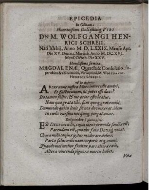 Epicedia In Obitum ... Wolfgangi Henrici Schreii ...