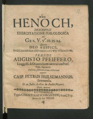 Henoch, Descriptus Exercitatione Philologica Ad Gen. V. v. 22. 23. 24.