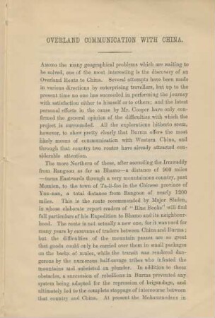 Overland communication with China.