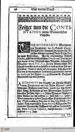 Folget nun die Continuation deren Wiennerischen Bischöffen.