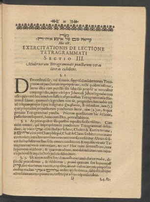 [...] Hoc est, Exercitationis De Lectione Nominis Tetragrammati Sectio III.