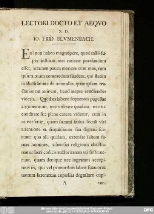 Lectori Docto Et Aequo S. D. Io. Frid. Blumenbach.