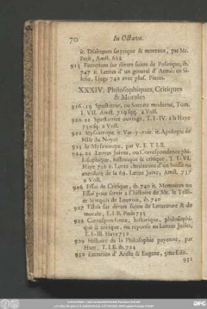 XXXIV. Philosophiques, Critiques & Morales.