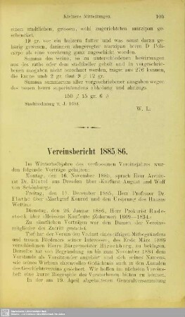 Vereinsbericht 1885/86